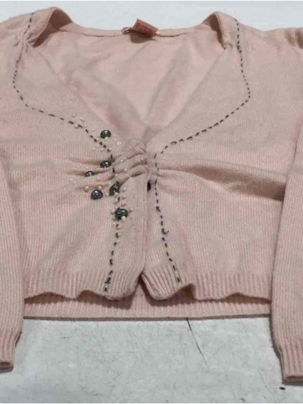 Women's Baby Pink Lu Lu Lame' Cashmere Cardigan Sweater -Size Medium